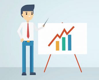 A guy in front of a chart explaining the marketing mix for a global market.