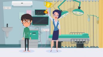 A lady holding a cup as a winner for her marketing template plan challenge.
